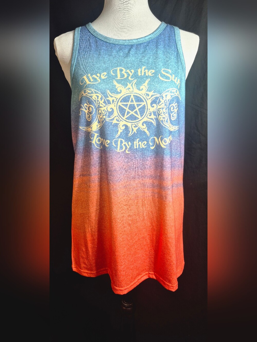Sun & Moon Graphic Ombre Tank Top - Blue to Orange NWOT